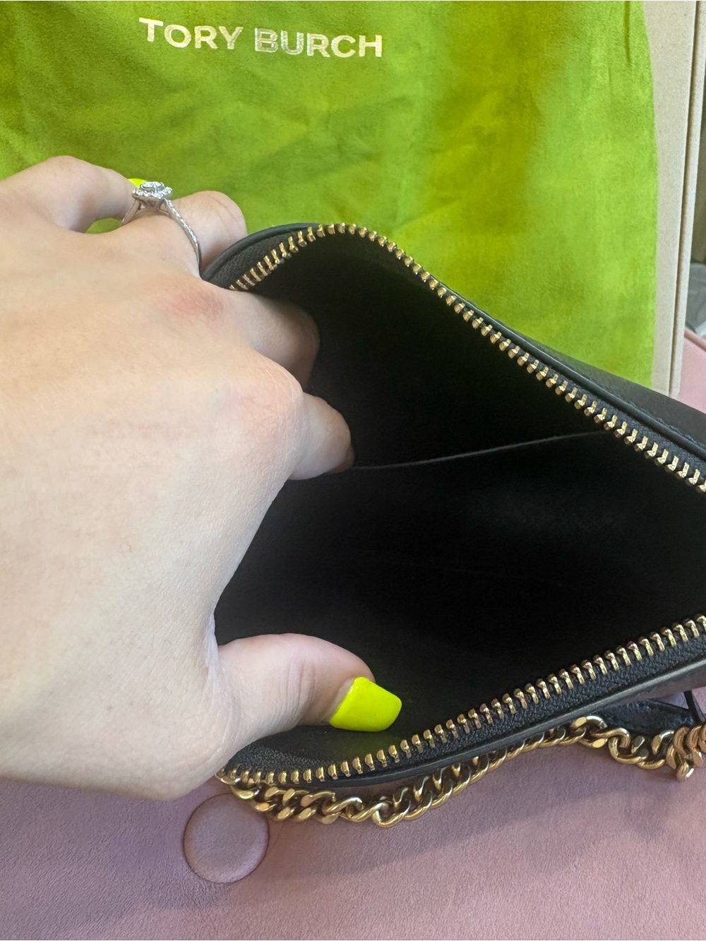Tory Burch Perry Shoulder Bag - Black with Gold Chain - Picture 8 of 9